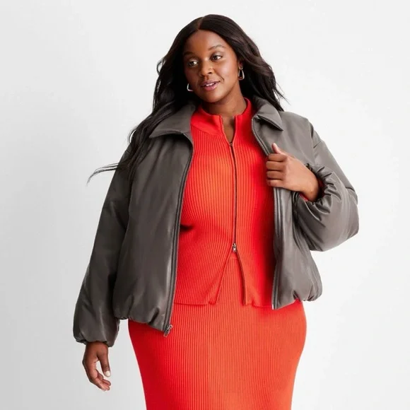 Women's Faux Leather Bomber Jacket Future Collective Dark Gray 1X